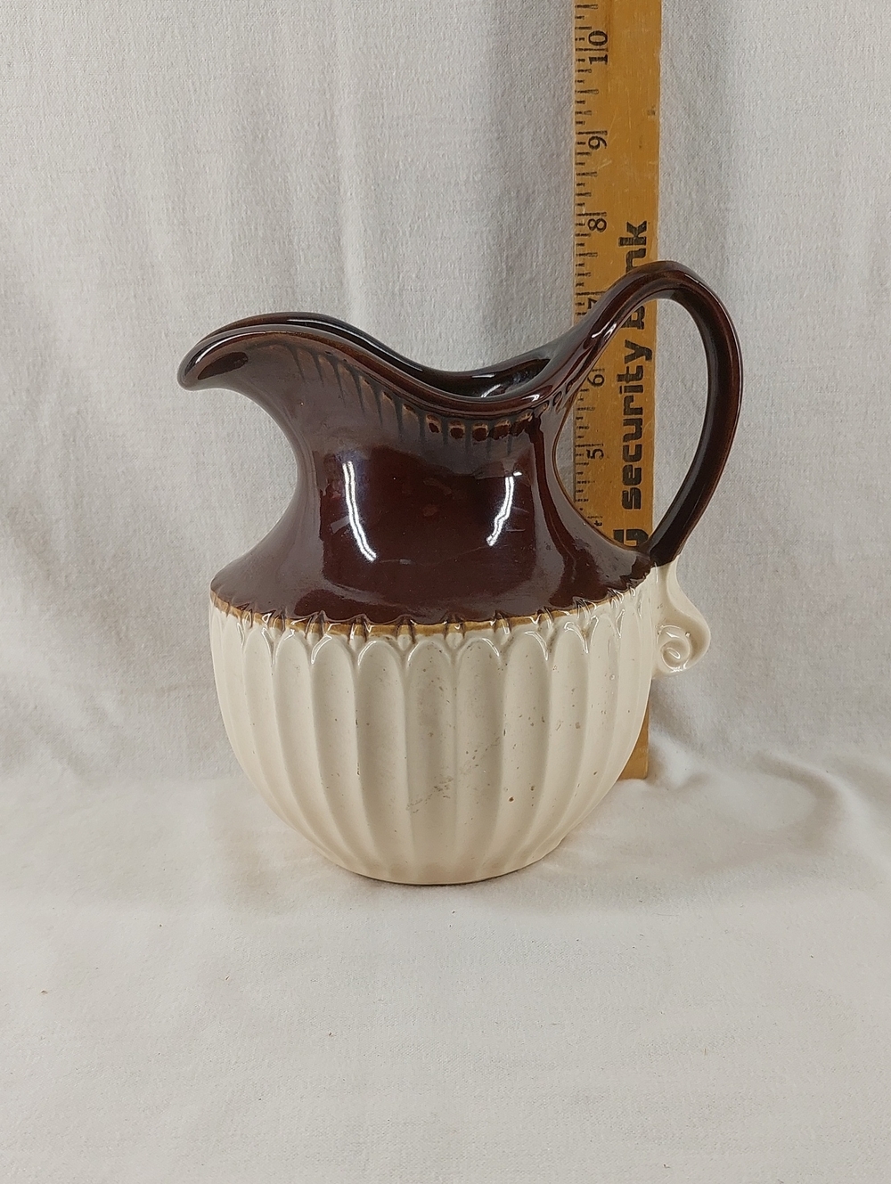 Brown and Cream Ceramic Pitcher - Home Art